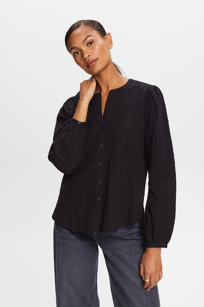 Katoenen blouse met structuur, BLACK, detail image number 1