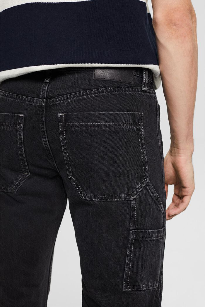 Jeans met middelhoge taille en rechte pijpen, BLACK DARK WASHED, detail image number 3