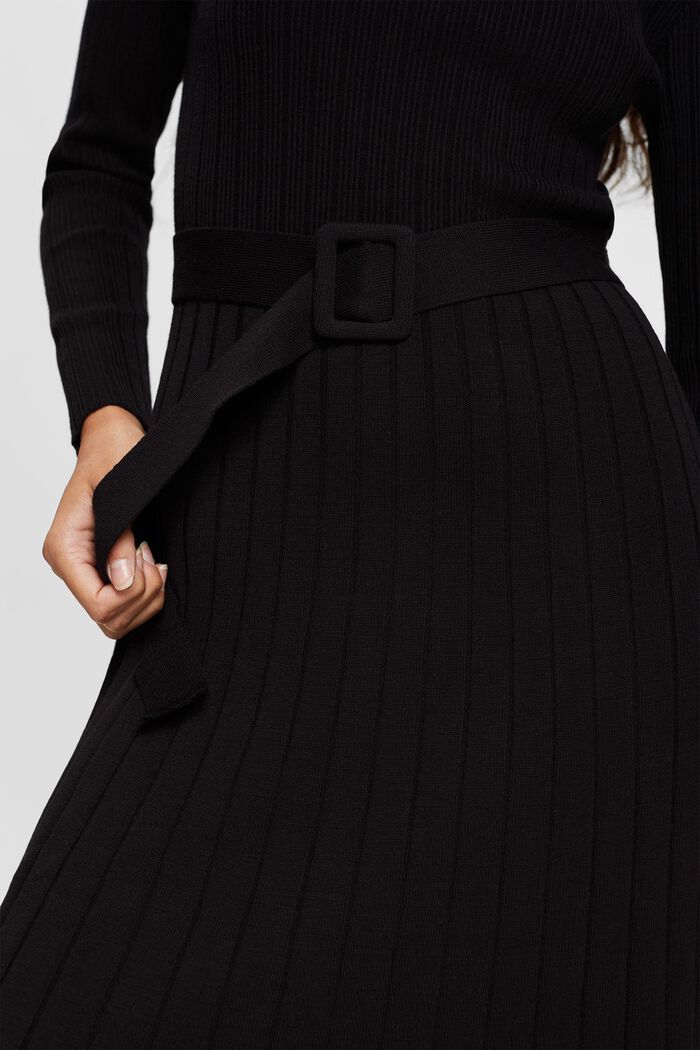 Gebreide jurk met riem, LENZING™ ECOVERO™, BLACK, detail image number 4