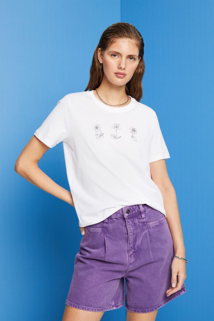 T-shirt en coton à imprimé floral, WHITE, detail image number 0
