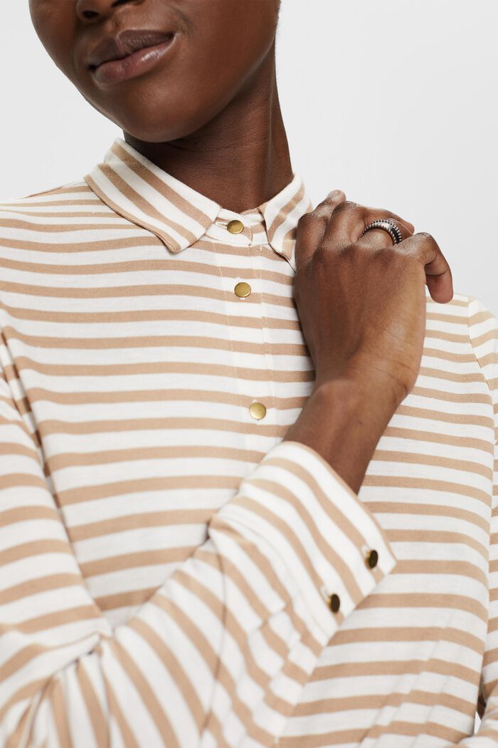 T-shirt rayé à manches longues et boutons, OFF WHITE, detail image number 2
