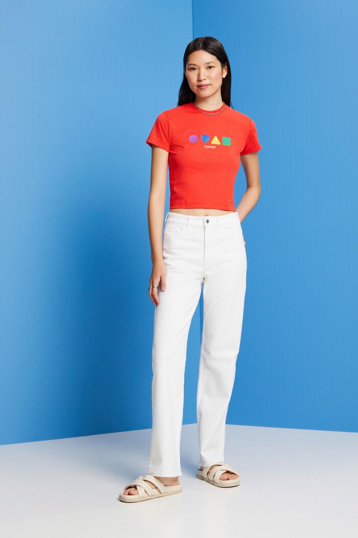 T-shirt van organic cotton met geometrische print, ORANGE RED, detail image number 4