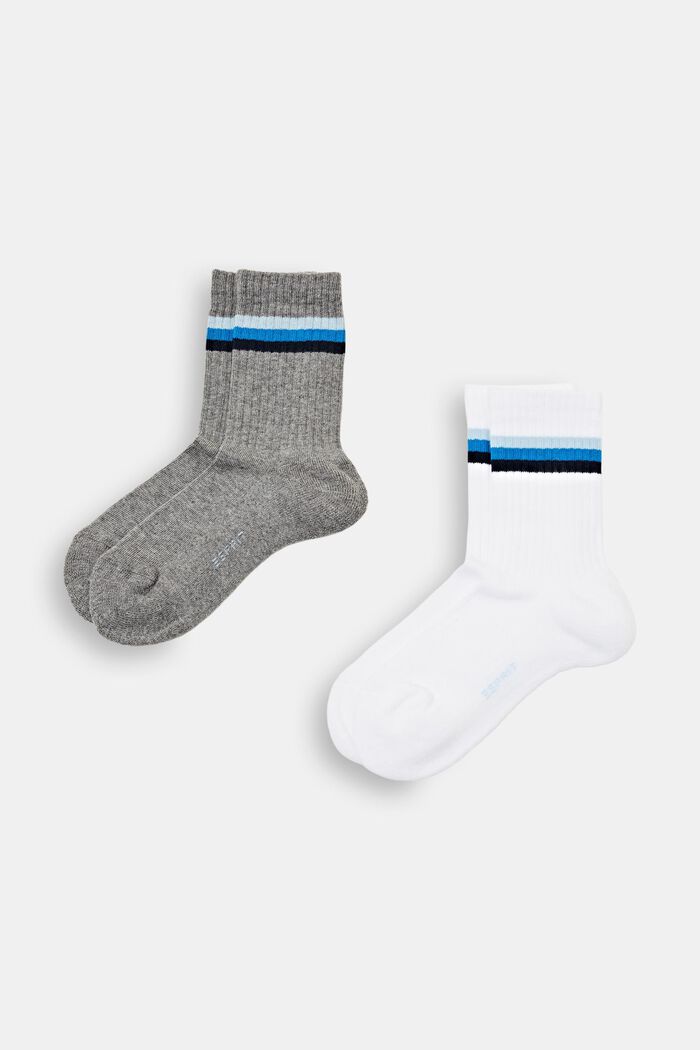 Set van 2 paar geribde sokken met strepen, WHITE/DARK GREY, detail image number 0