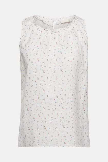 Mouwloze blouse met bloemenprint, van een linnenmix