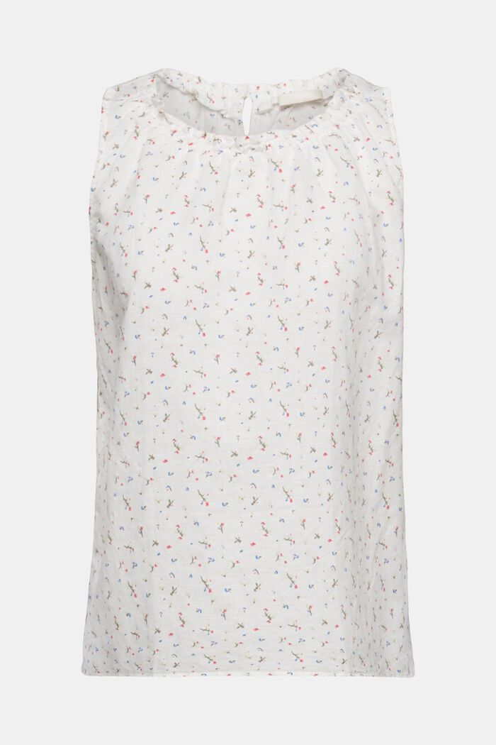 Mouwloze blouse met bloemenprint, van een linnenmix, OFF WHITE, detail image number 5
