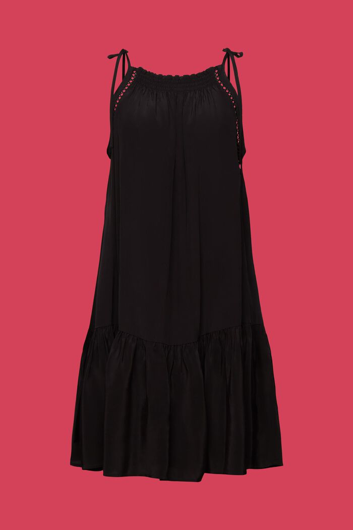 Gesmokte jurk met schouderbanden, BLACK, detail image number 6