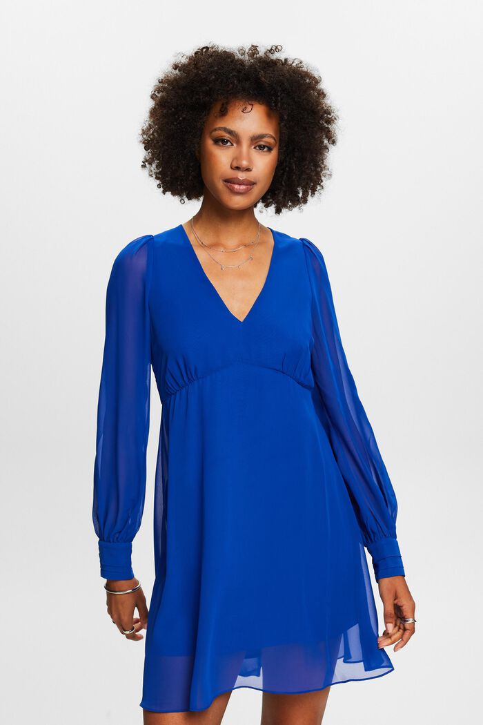 Chiffon mini-jurk met V-hals, BRIGHT BLUE, detail image number 0