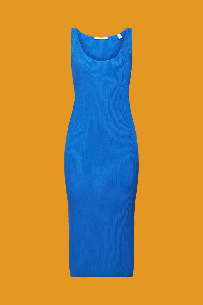 Ribgebreide jurk van een linnenmix, BRIGHT BLUE, detail image number 8