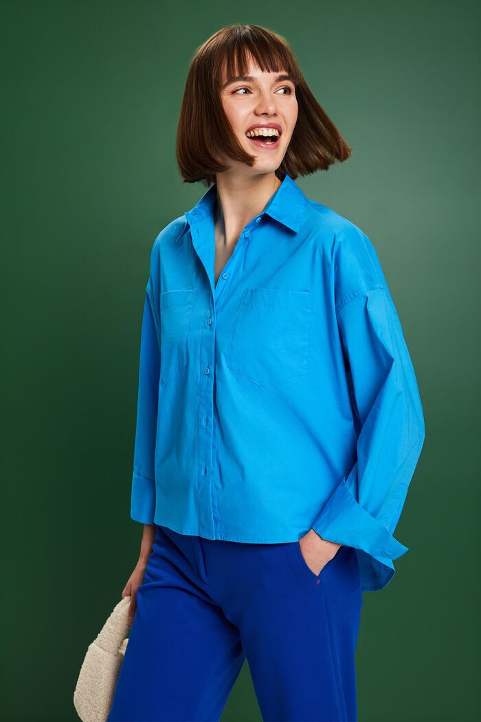 Overhemd van katoen-popeline met knoopsluiting, BLUE, detail image number 3